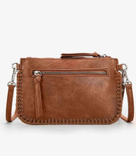 Load image into Gallery viewer, Trinity Ranch Tooled Wristlet/Crossbody in BROWN
