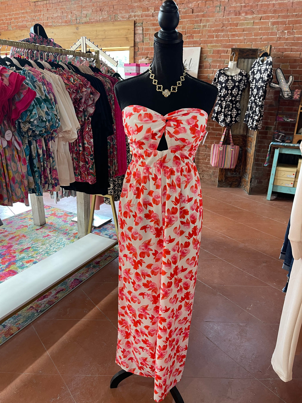 SUNSET BLOOM STRAPLESS JUMPSUIT