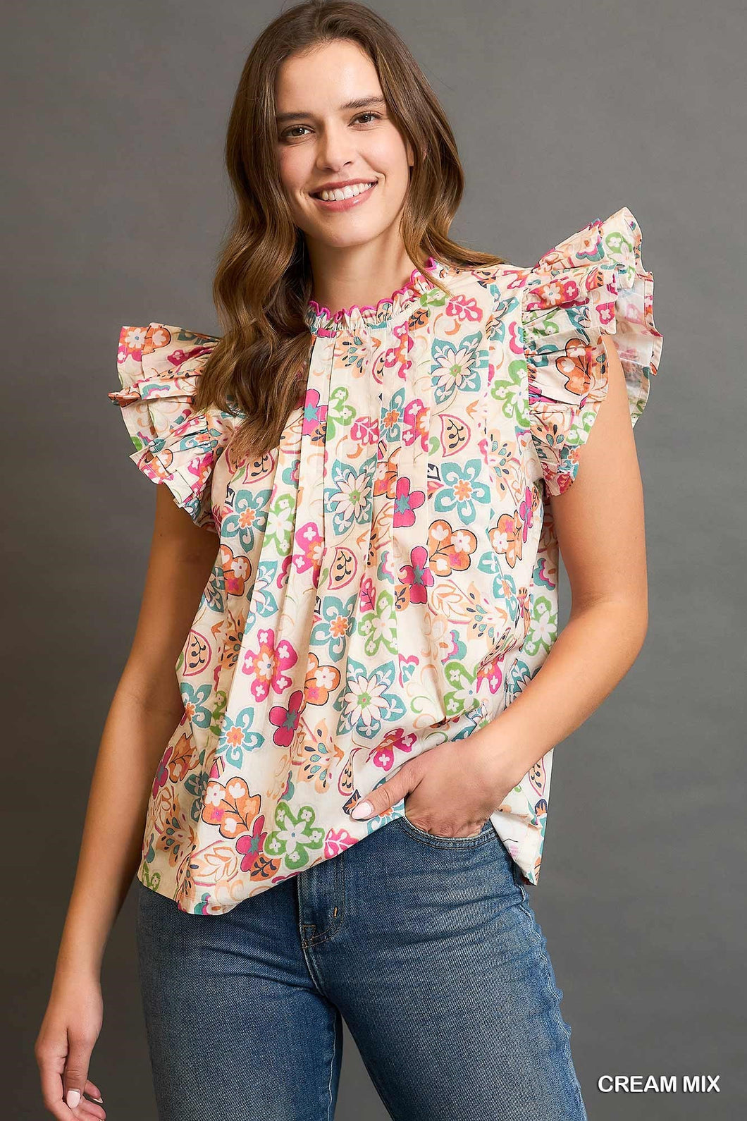 Floral Ruffle Sleeve Blouse