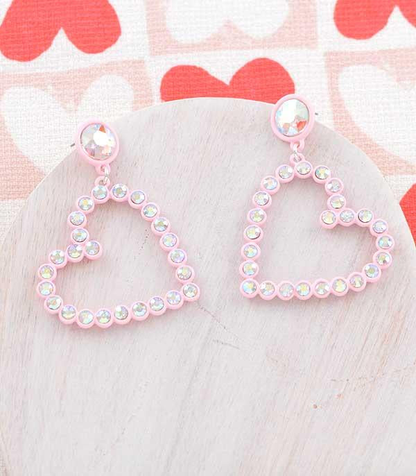 Light Pink Rhinestone & Heart Earrings