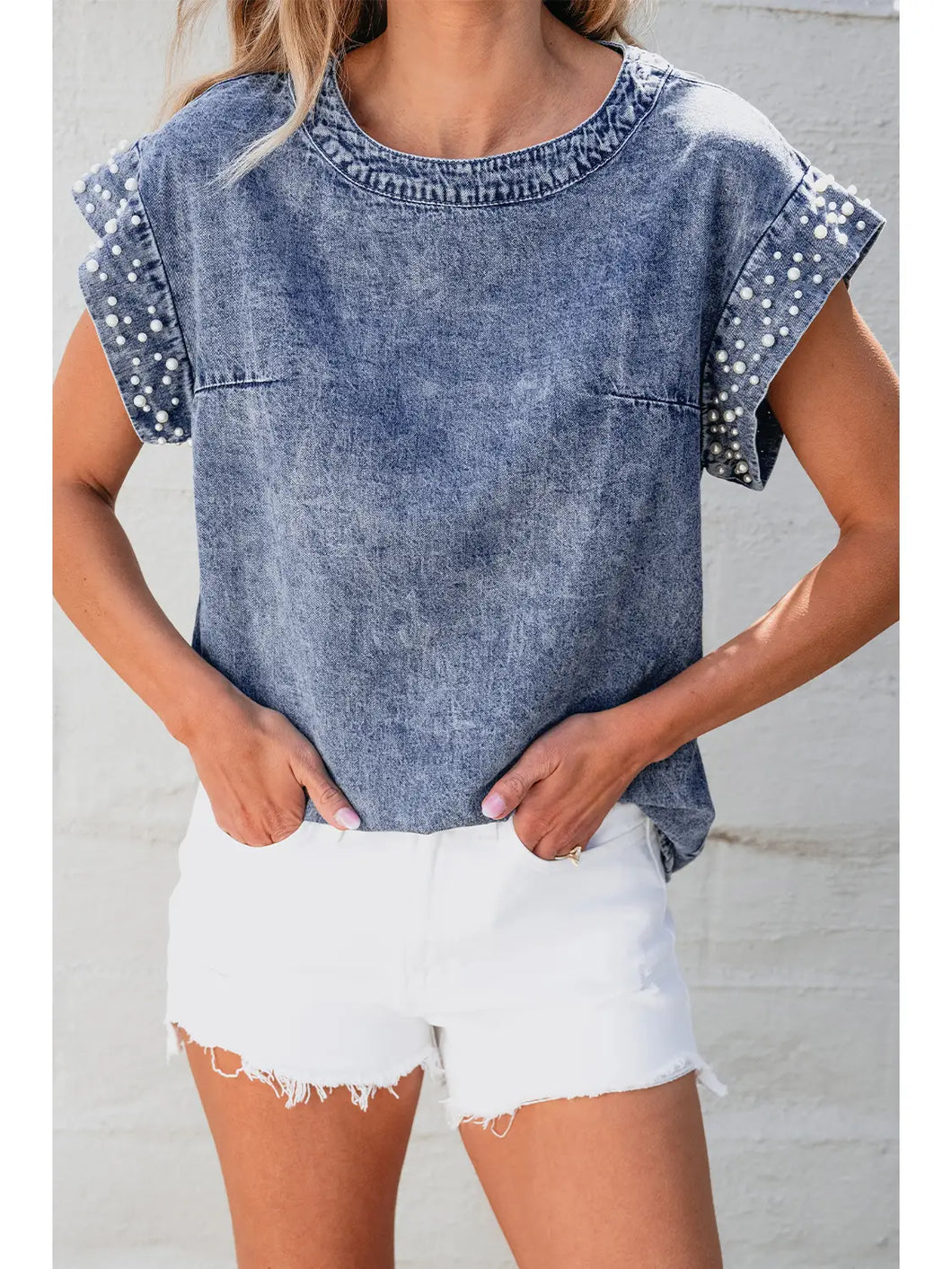 Denim & Pearls Top