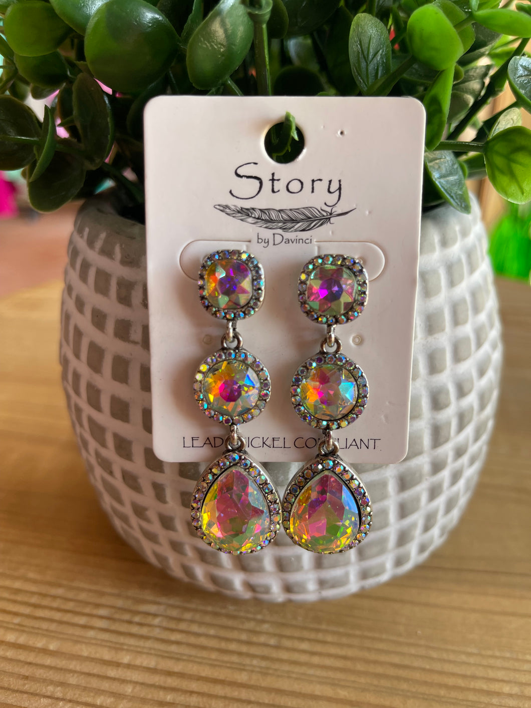 Iridescent & Rhinestone teardrop earrings